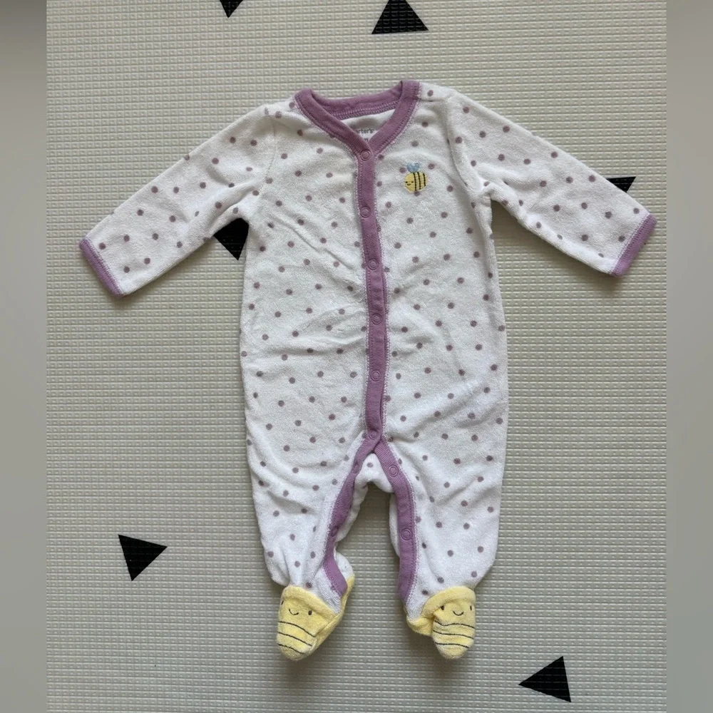 Carters|FREE w kids purchase,Baby girl Polka Dot footies w bee print,3M•novelty - Picture 1 of 5